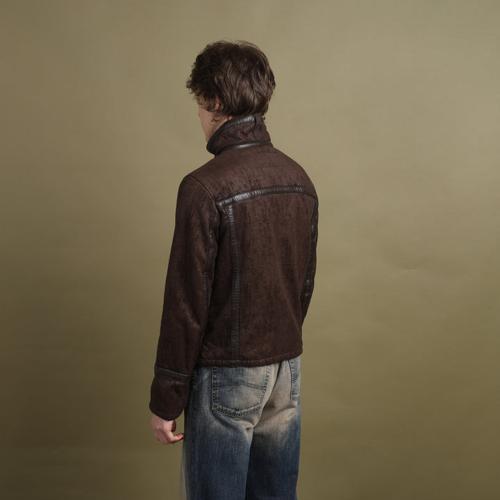 Armani Jeans Faux Leather Bomber Jacket Brown Men's M