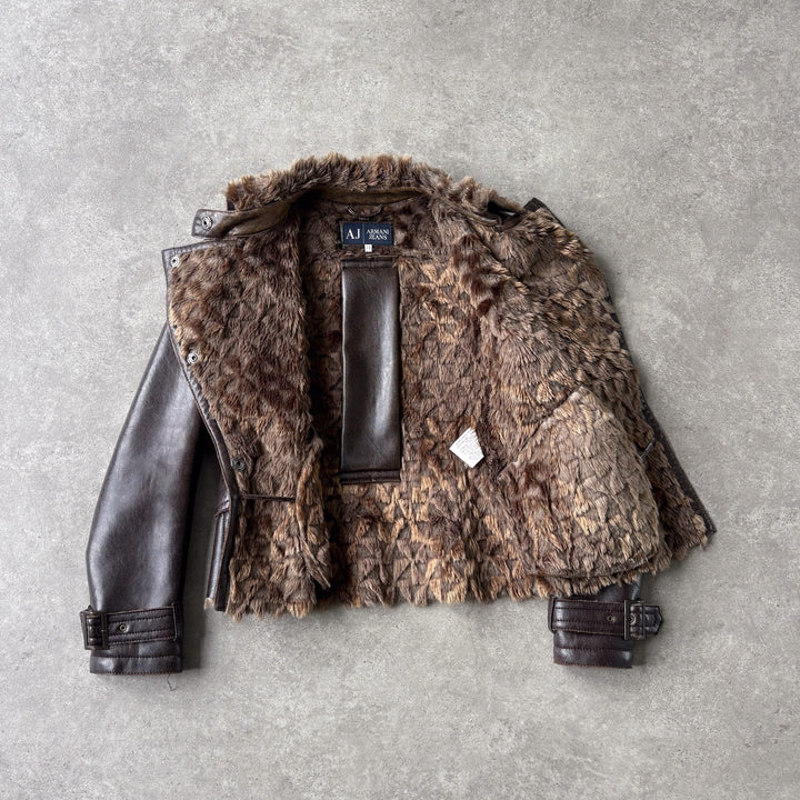 Armani Jeans Faux Leather Bomber Jacket Brown Women's UK 10