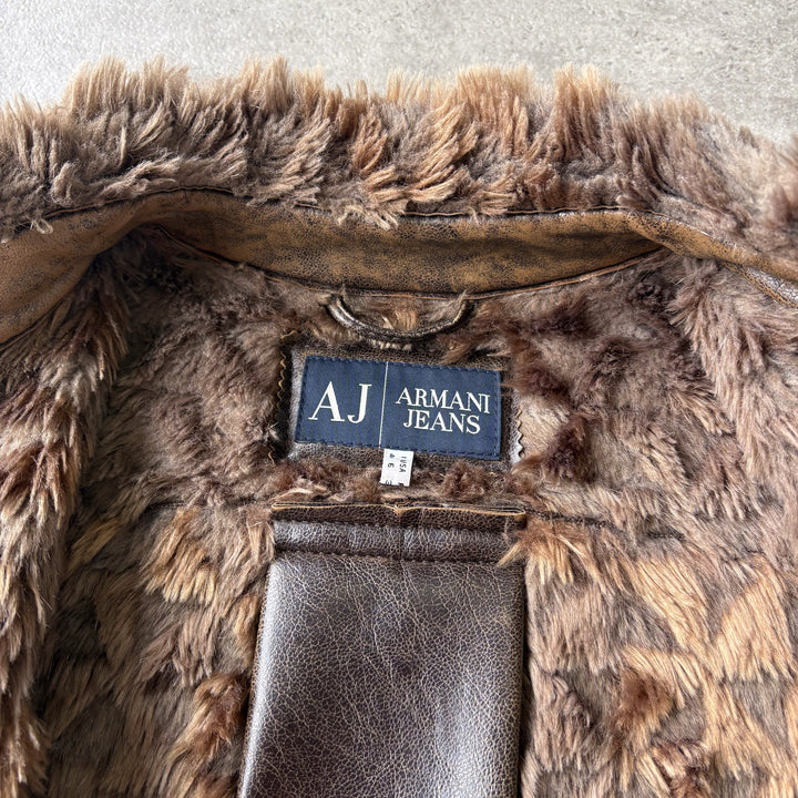 Armani Jeans Faux Leather Bomber Jacket Brown Women's UK 10