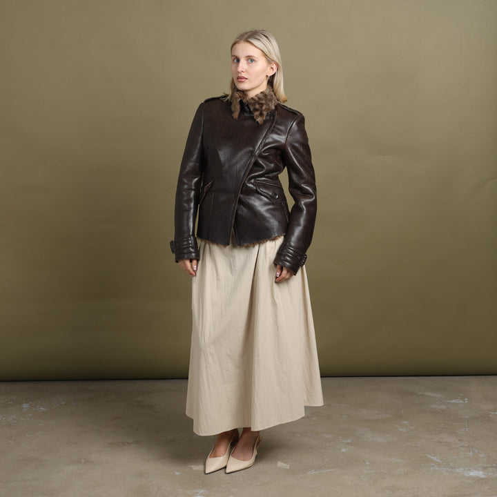 Armani Jeans Faux Leather Bomber Jacket Brown Women's UK 10