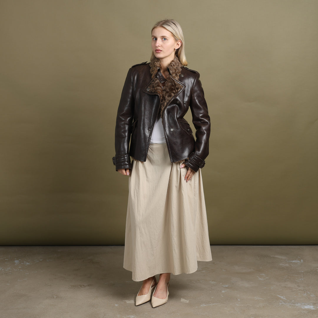 Armani Jeans Faux Leather Bomber Jacket Brown Women's UK 10