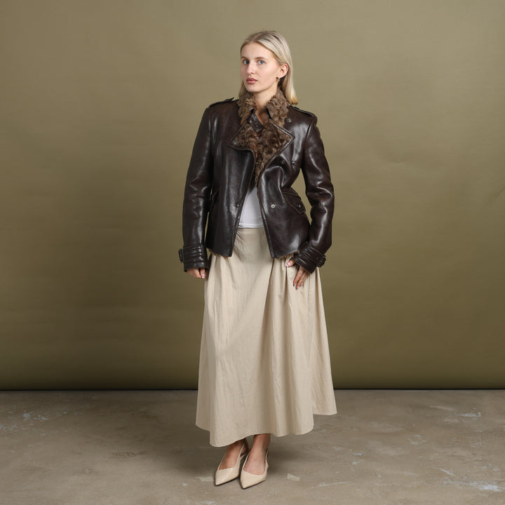 Armani Jeans Faux Leather Bomber Jacket Brown Women's UK 10