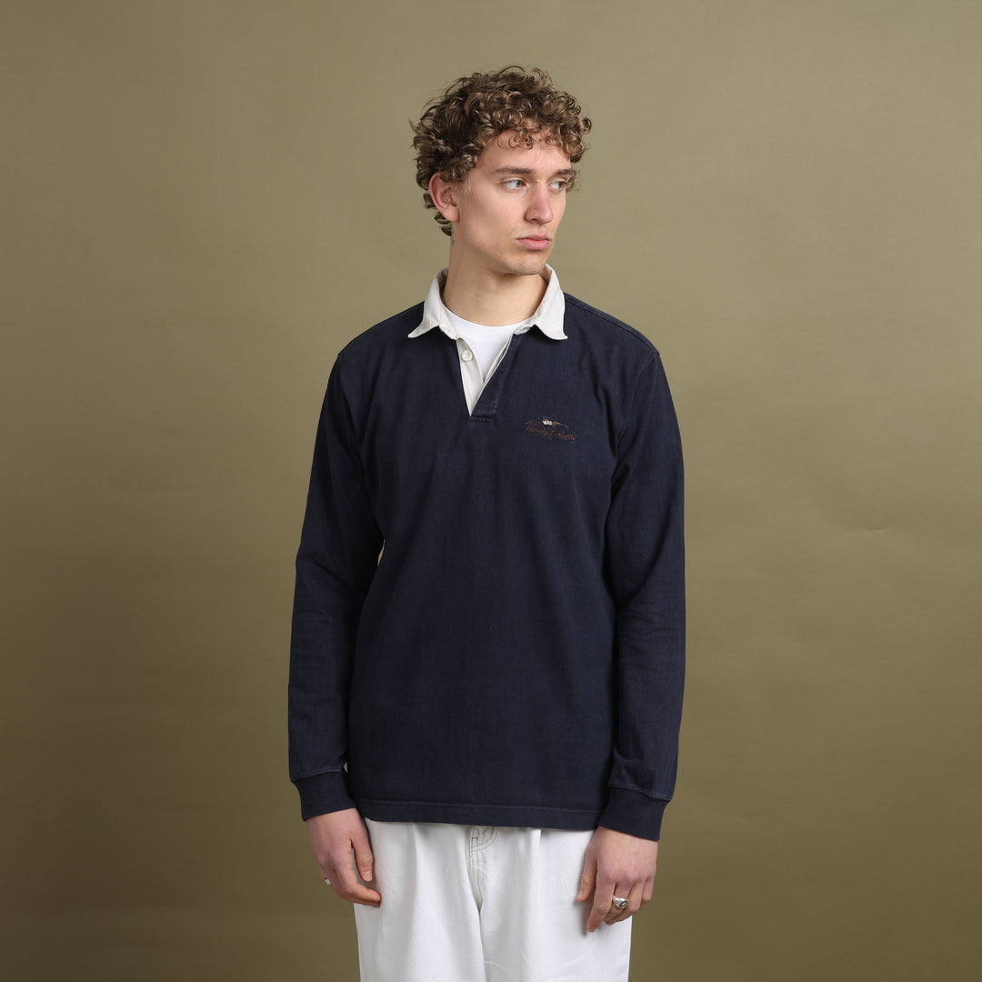 Thomas Burberry Rugby Shirt Navy Blue & White Men's XL