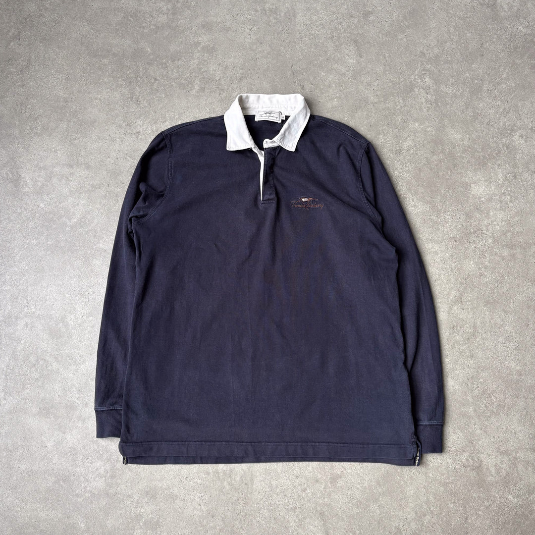 Thomas Burberry Rugby Shirt Navy Blue & White Men's XL