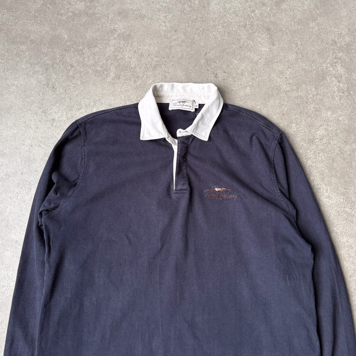 Thomas Burberry Rugby Shirt Navy Blue & White Men's XL