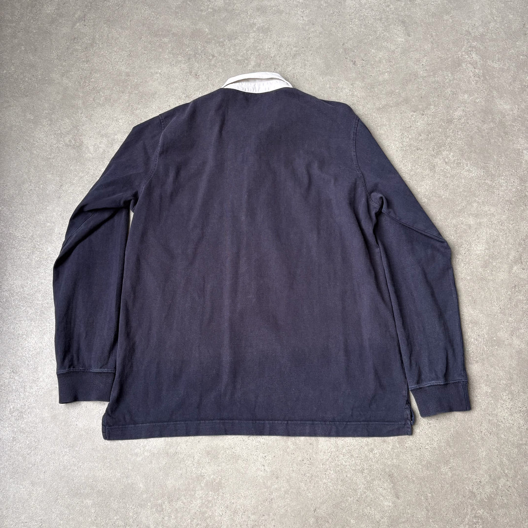 Thomas Burberry Rugby Shirt Navy Blue & White Men's XL