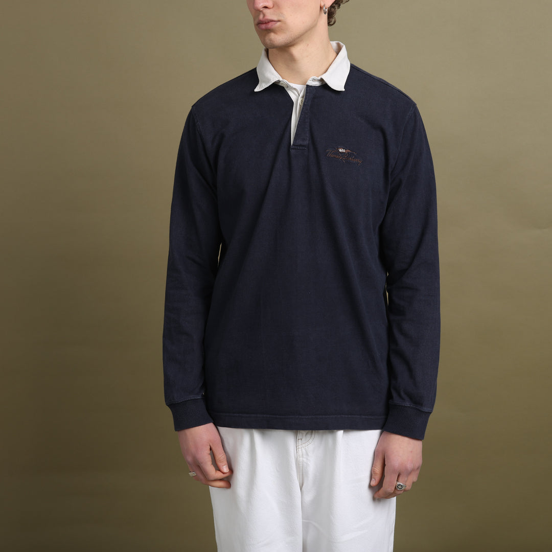 Thomas Burberry Rugby Shirt Navy Blue & White Men's XL
