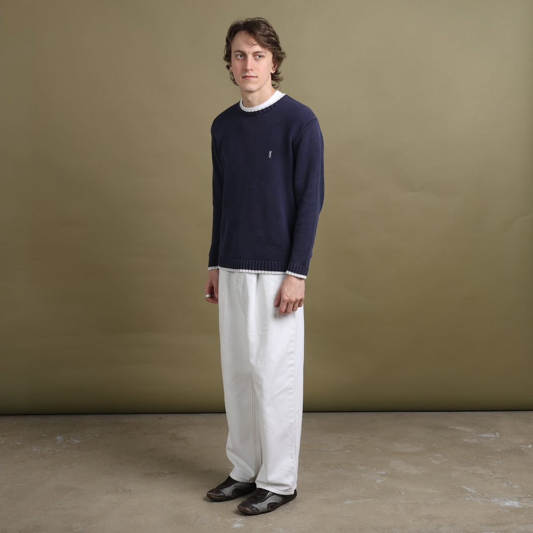 Yves Saint Laurent Crew Neck Jumper Navy Blue & White Men's S