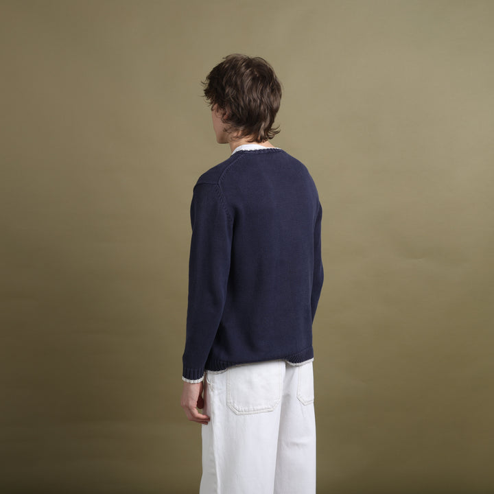Yves Saint Laurent Crew Neck Jumper Navy Blue & White Men's S