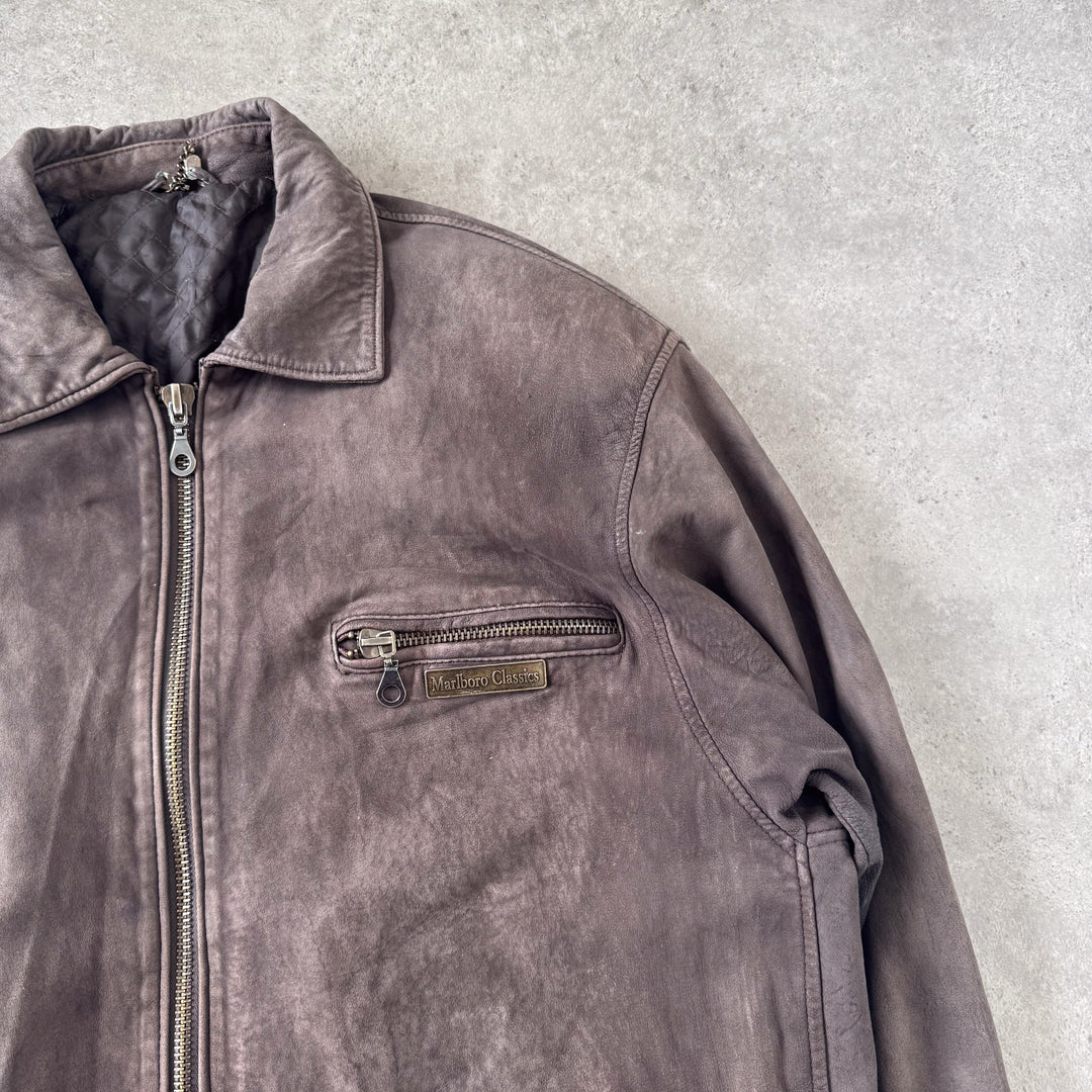 Marlboro Classics Leather Bomber Jacket Brown Men's M