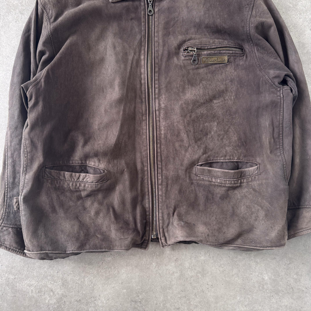 Marlboro Classics Leather Bomber Jacket Brown Men's M