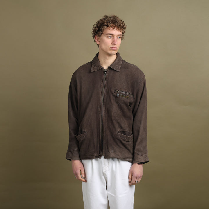 Marlboro Classics Leather Bomber Jacket Brown Men's M