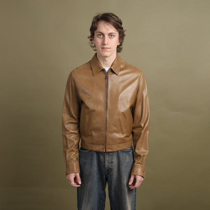 Calvin Klein Leather Bomber Jacket Brown Men's S