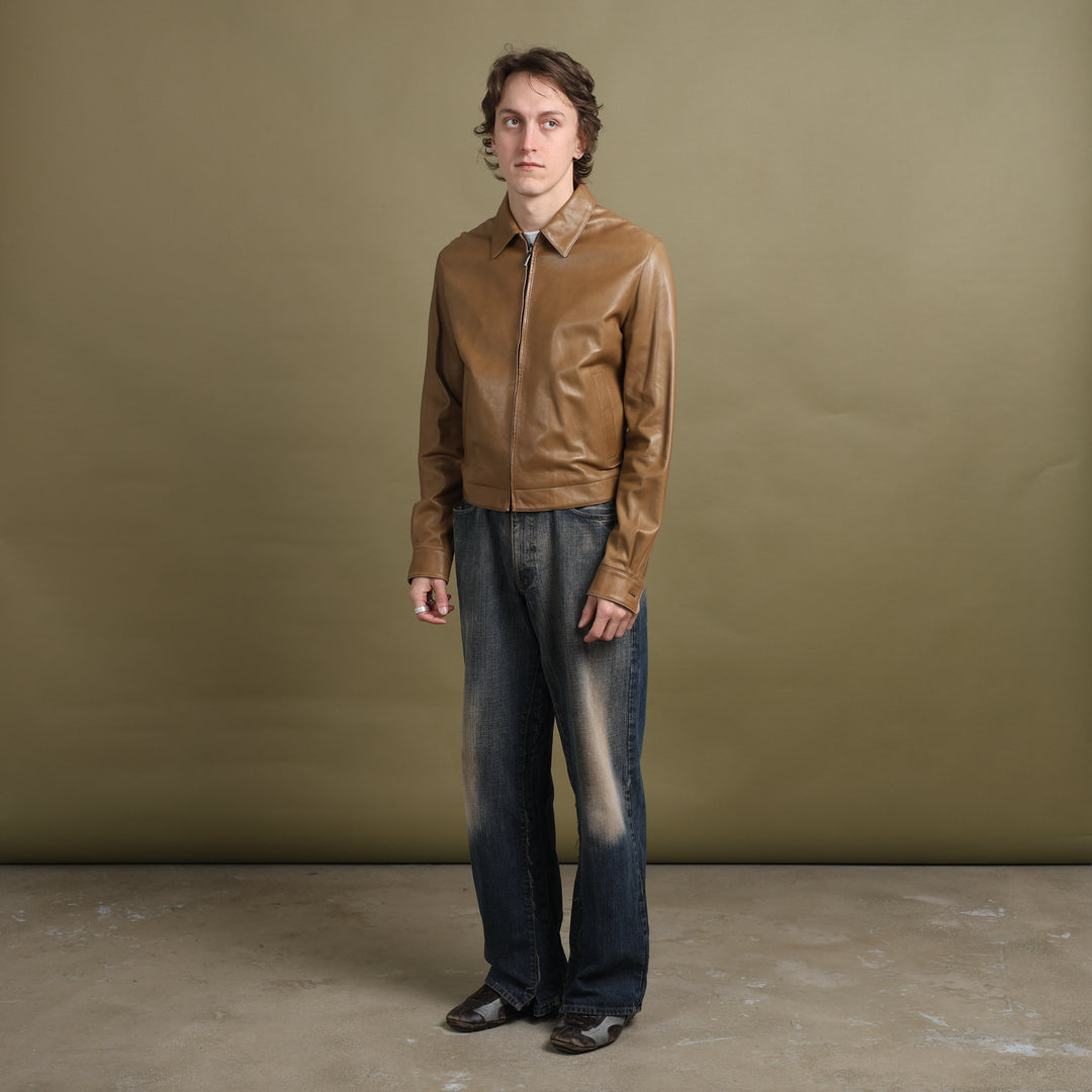 Calvin Klein Leather Bomber Jacket Brown Men's S