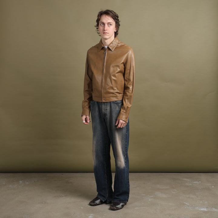 Calvin Klein Leather Bomber Jacket Brown Men's S