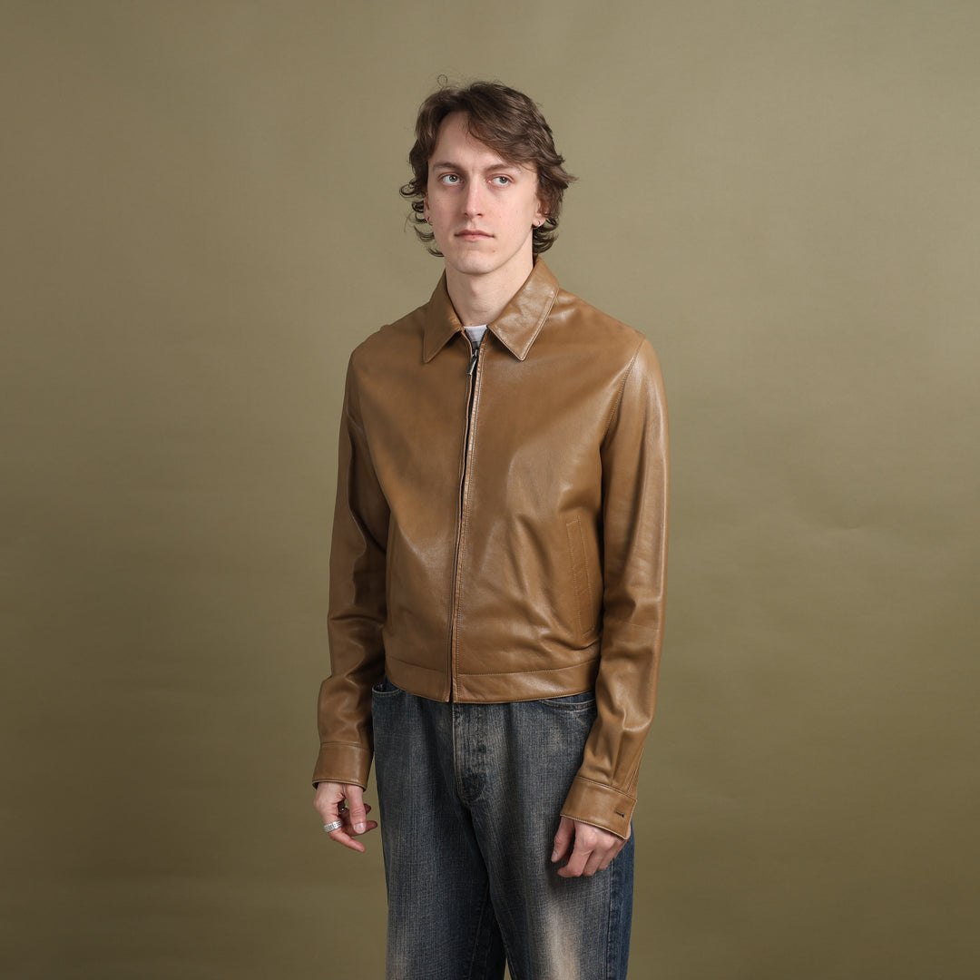 Calvin Klein Leather Bomber Jacket Brown Men's S