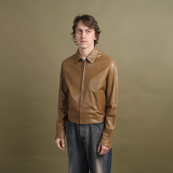 Calvin Klein Leather Bomber Jacket Brown Men's S