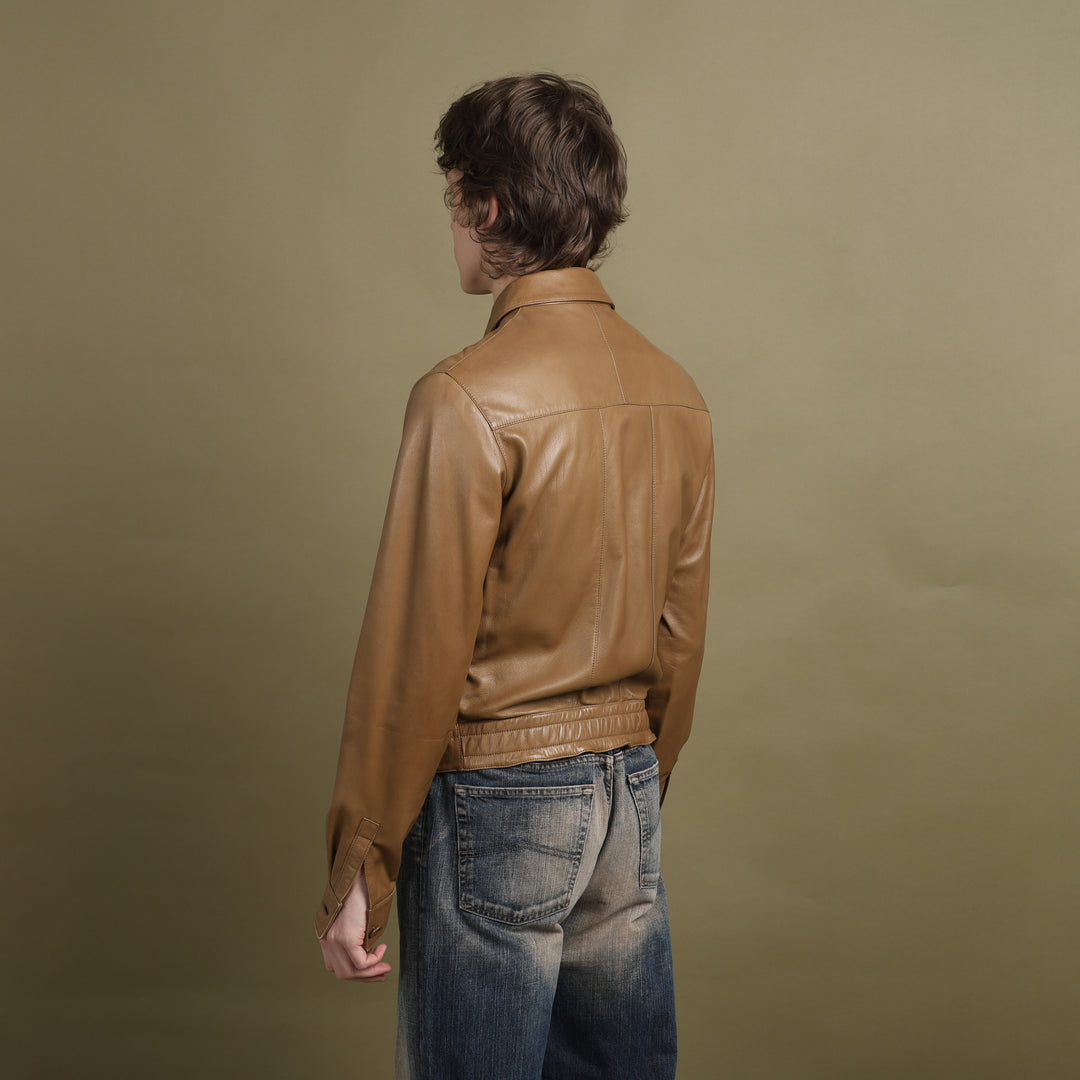Calvin Klein Leather Bomber Jacket Brown Men's S