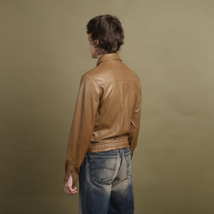 Calvin Klein Leather Bomber Jacket Brown Men's S