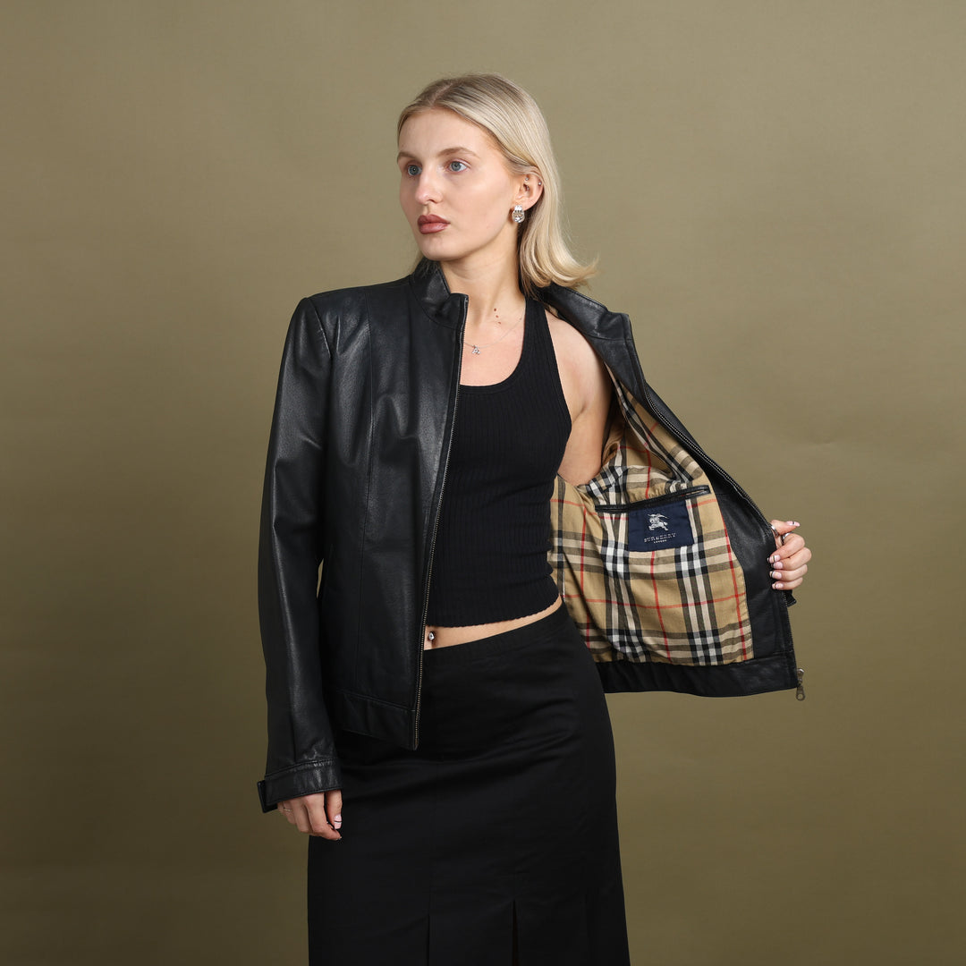 Burberry Leather Bomber Jacket Black Women's UK 12