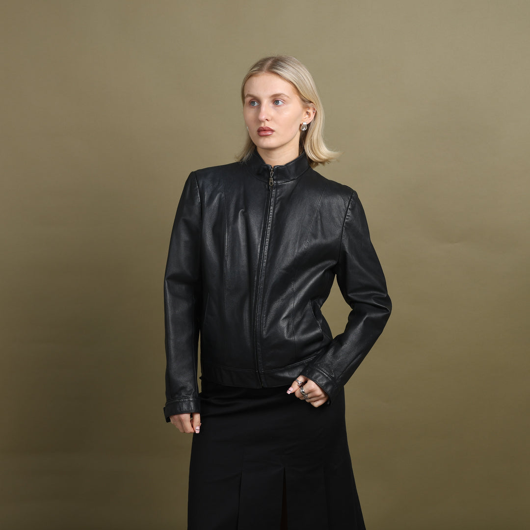Burberry Leather Bomber Jacket Black Women's UK 12