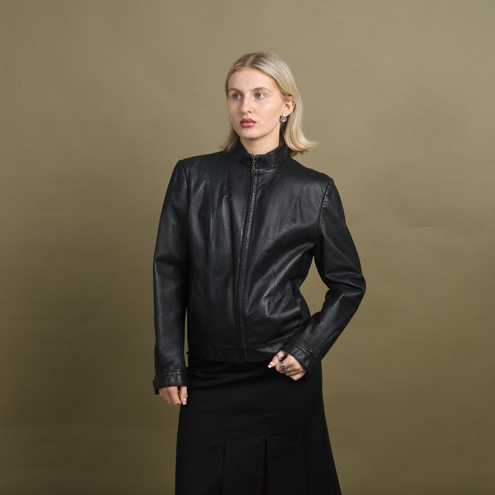 Burberry Leather Bomber Jacket Black Women's UK 12