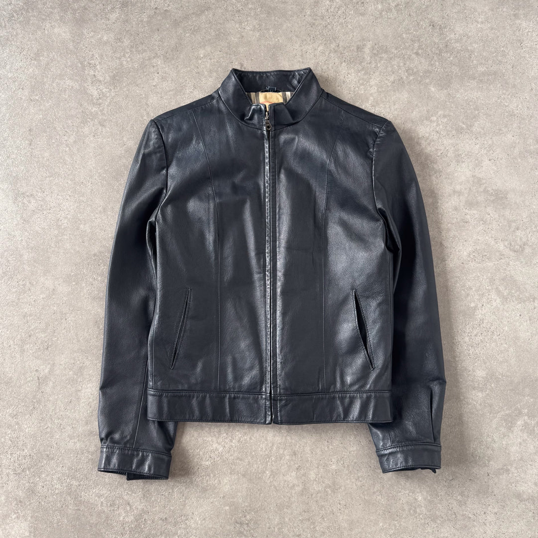 Burberry Leather Bomber Jacket Black Women's UK 12