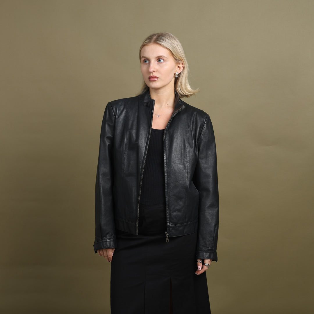 Burberry Leather Bomber Jacket Black Women's UK 12