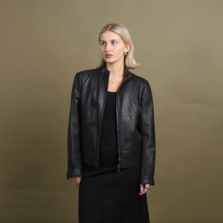 Burberry Leather Bomber Jacket Black Women's UK 12