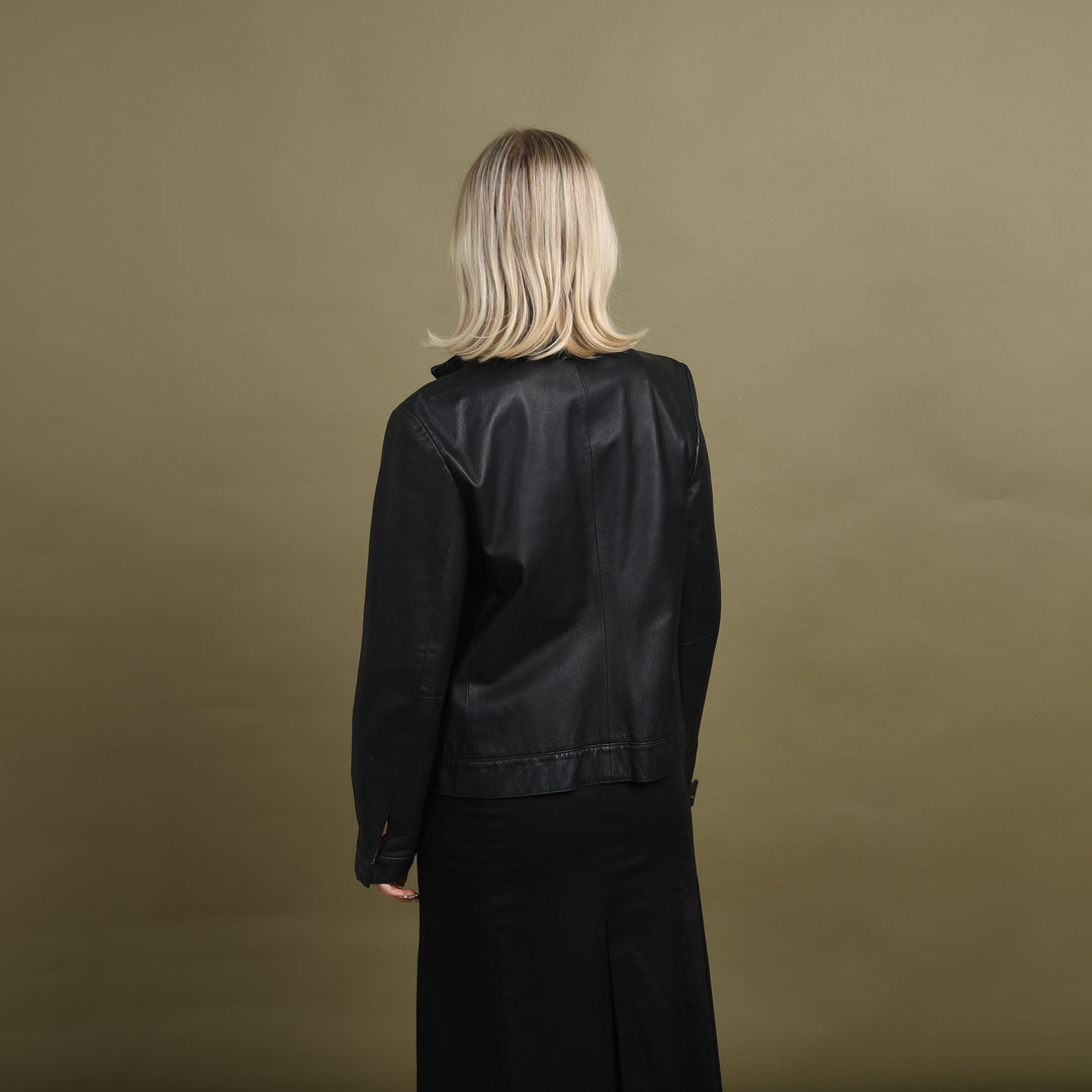 Burberry Leather Bomber Jacket Black Women's UK 12