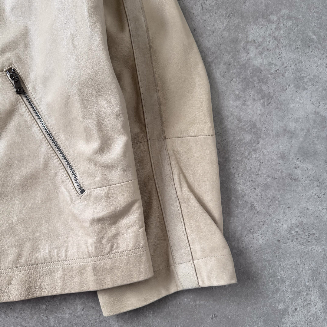 Armani Collezioni Leather Biker Jacket Beige Men's XL/L