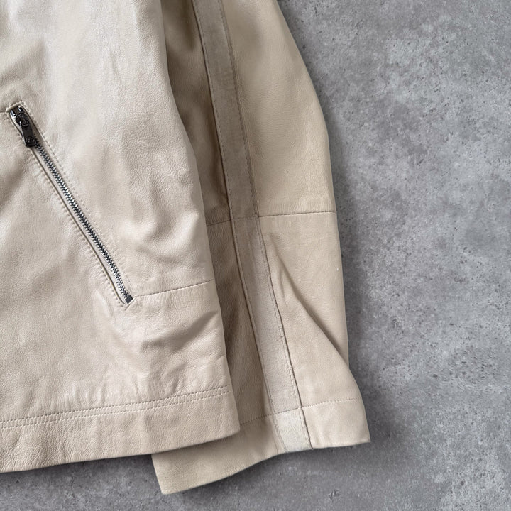Armani Collezioni Leather Biker Jacket Beige Men's XL/L