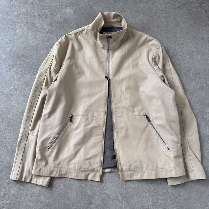 Armani Collezioni Leather Biker Jacket Beige Men's XL/L