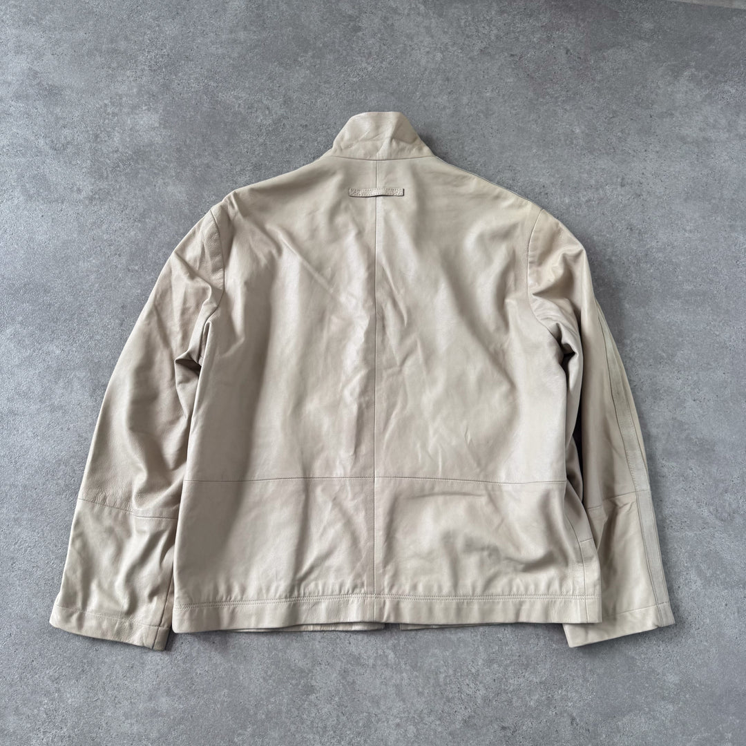 Armani Collezioni Leather Biker Jacket Beige Men's XL/L