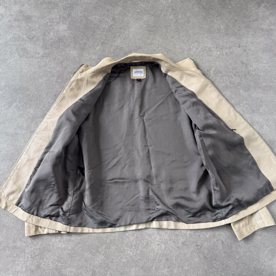 Armani Collezioni Leather Biker Jacket Beige Men's XL/L