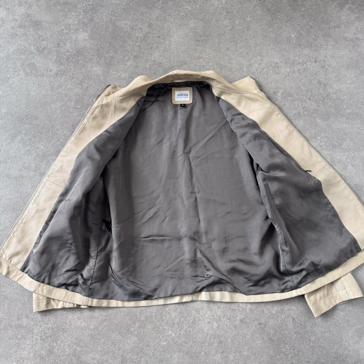 Armani Collezioni Leather Biker Jacket Beige Men's XL/L