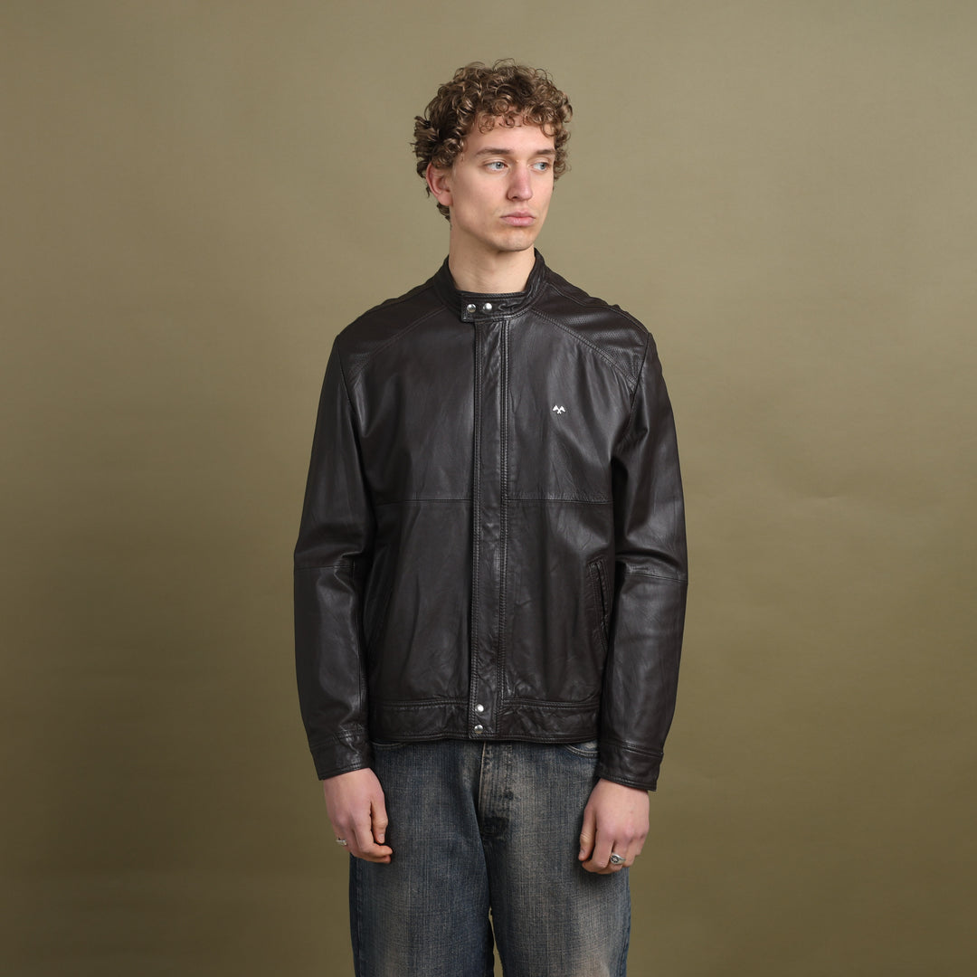 Thomas Burberry Leather Biker Jacket Brown Men's L