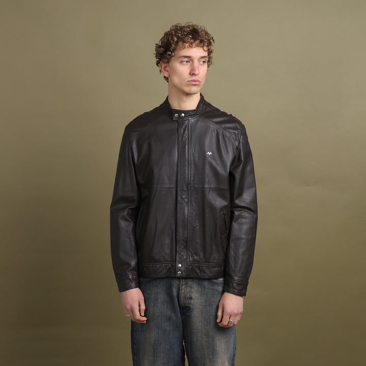 Thomas Burberry Leather Biker Jacket Brown Men's L