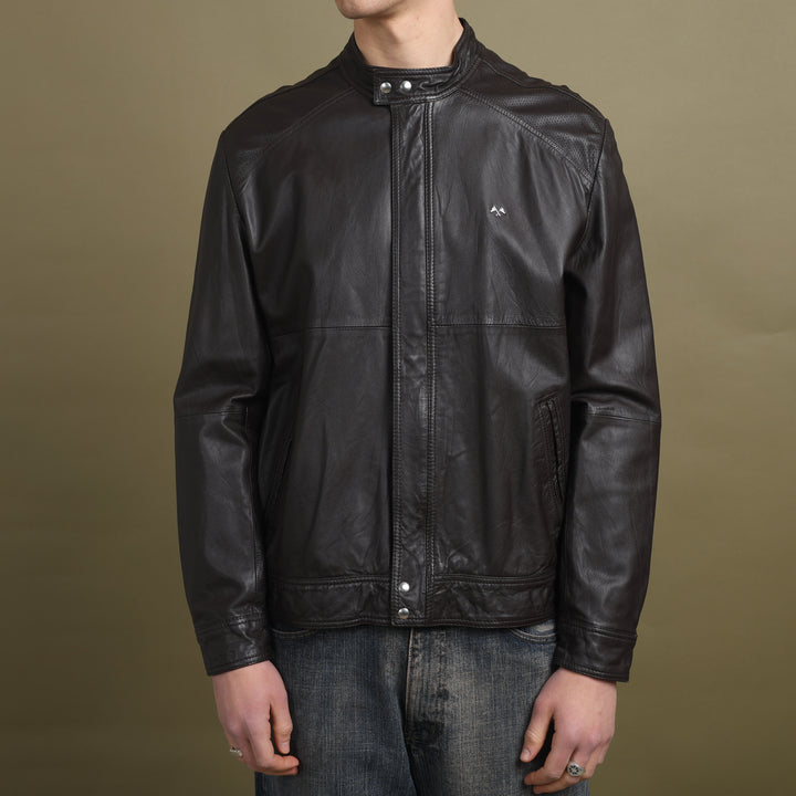 Thomas Burberry Leather Biker Jacket Brown Men's L
