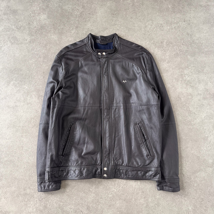 Thomas Burberry Leather Biker Jacket Brown Men's L