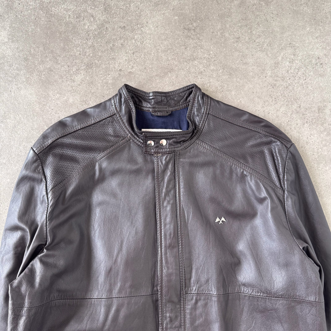 Thomas Burberry Leather Biker Jacket Brown Men's L