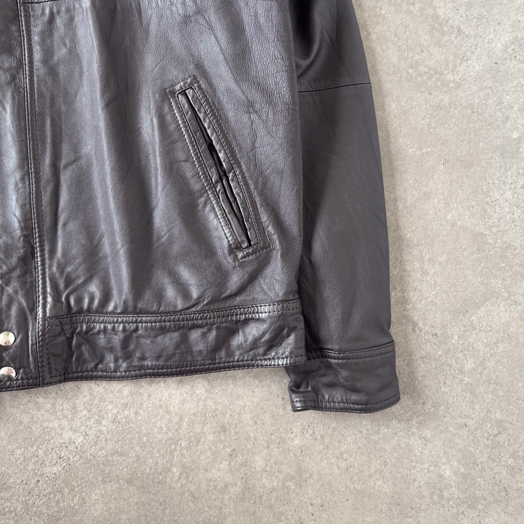 Thomas Burberry Leather Biker Jacket Brown Men's L