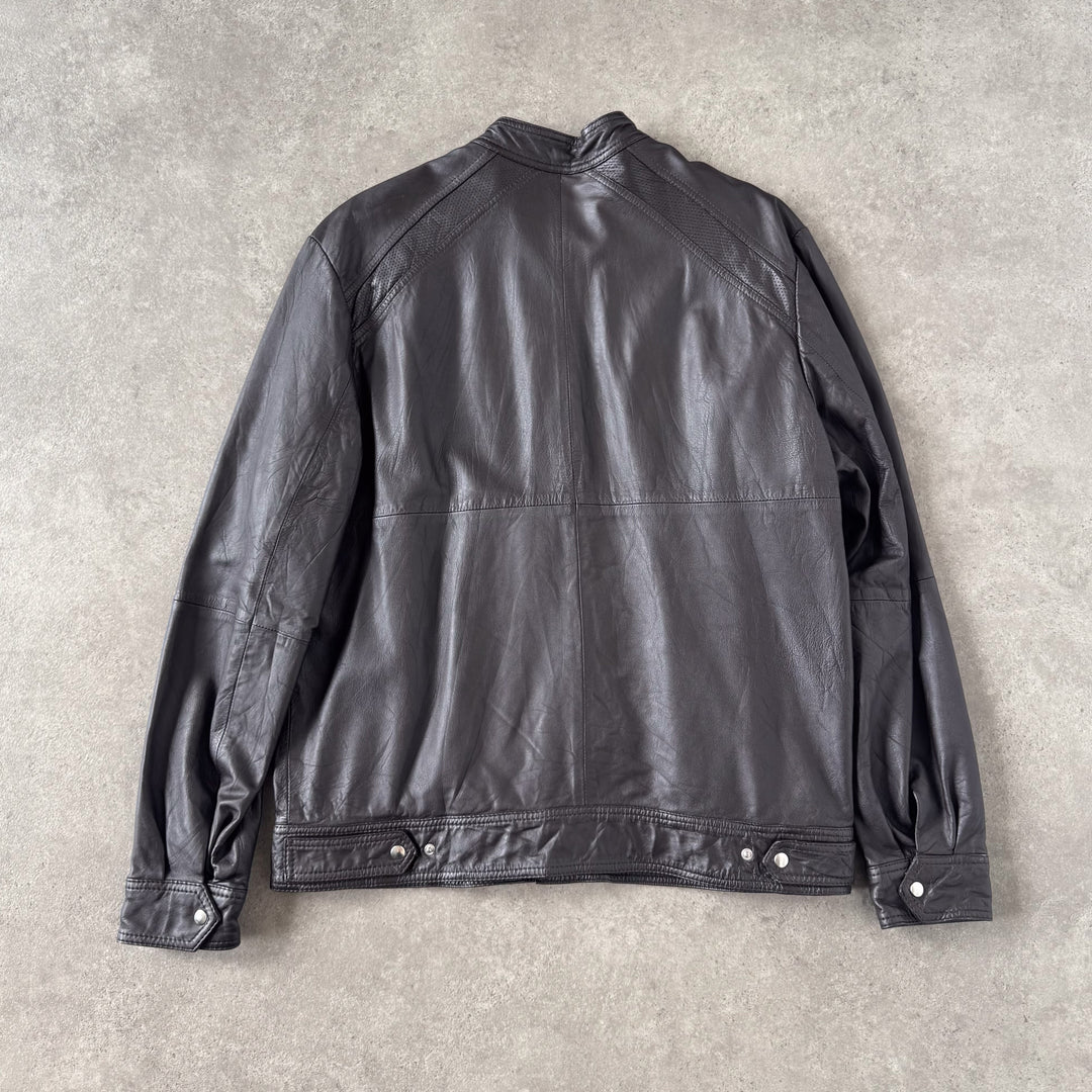 Thomas Burberry Leather Biker Jacket Brown Men's L