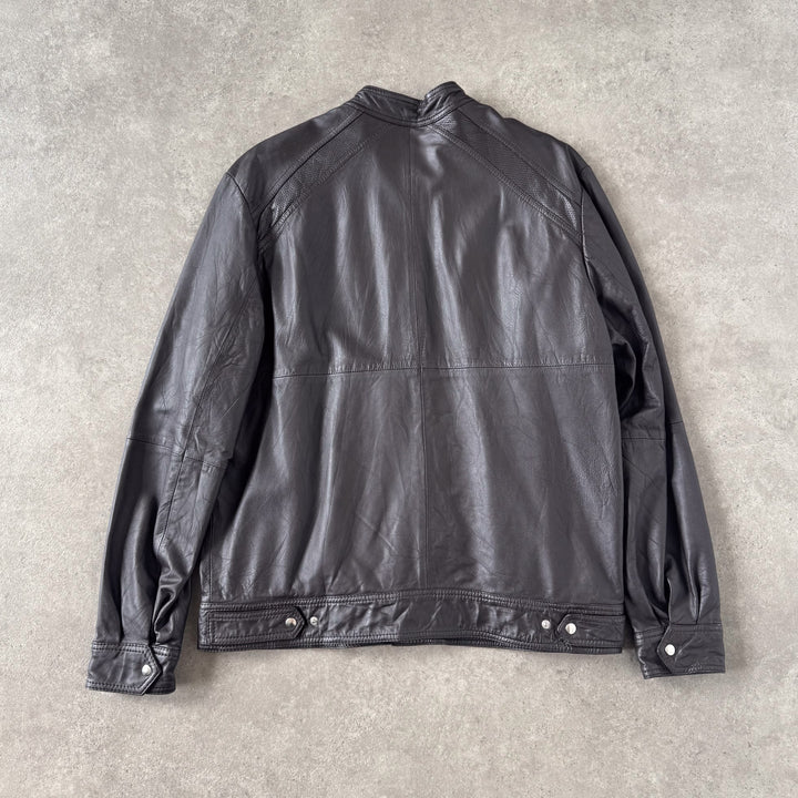 Thomas Burberry Leather Biker Jacket Brown Men's L