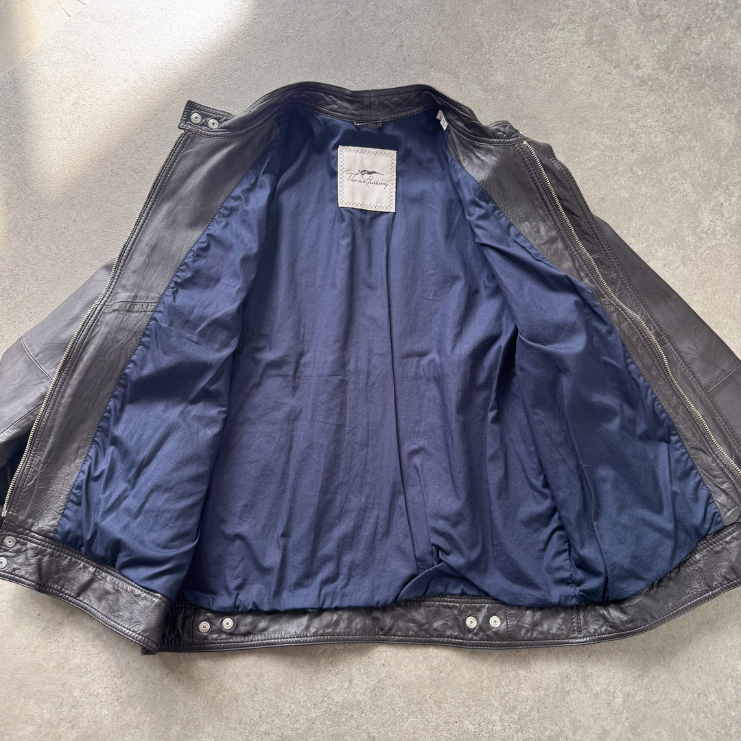 Thomas Burberry Leather Biker Jacket Brown Men's L