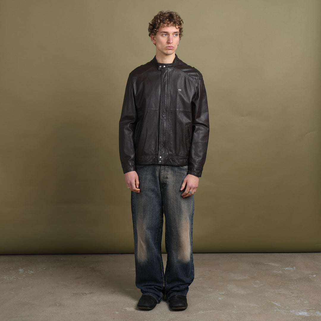 Thomas Burberry Leather Biker Jacket Brown Men's L