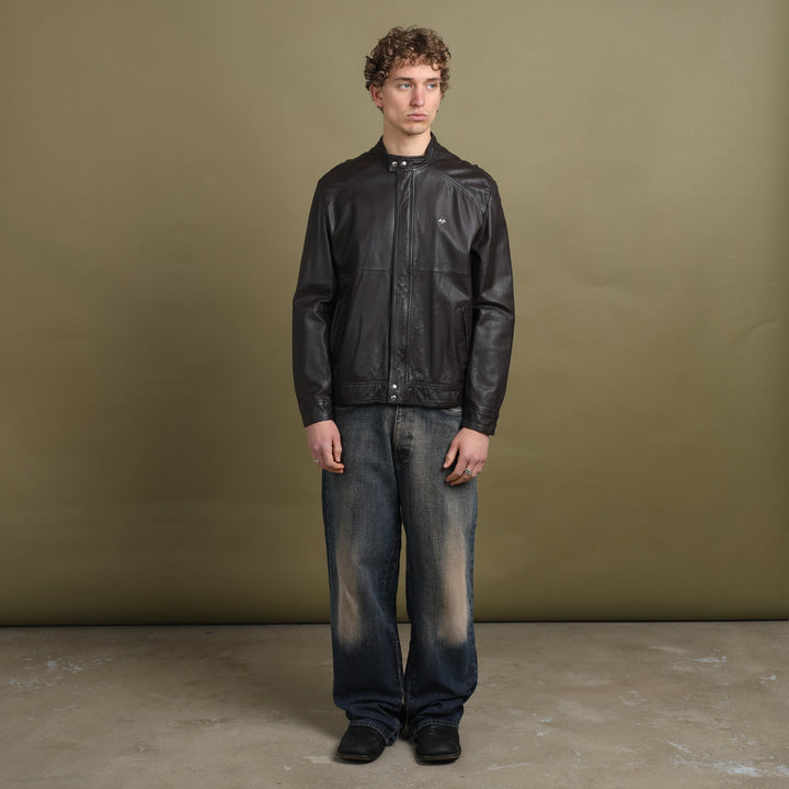 Thomas Burberry Leather Biker Jacket Brown Men's L