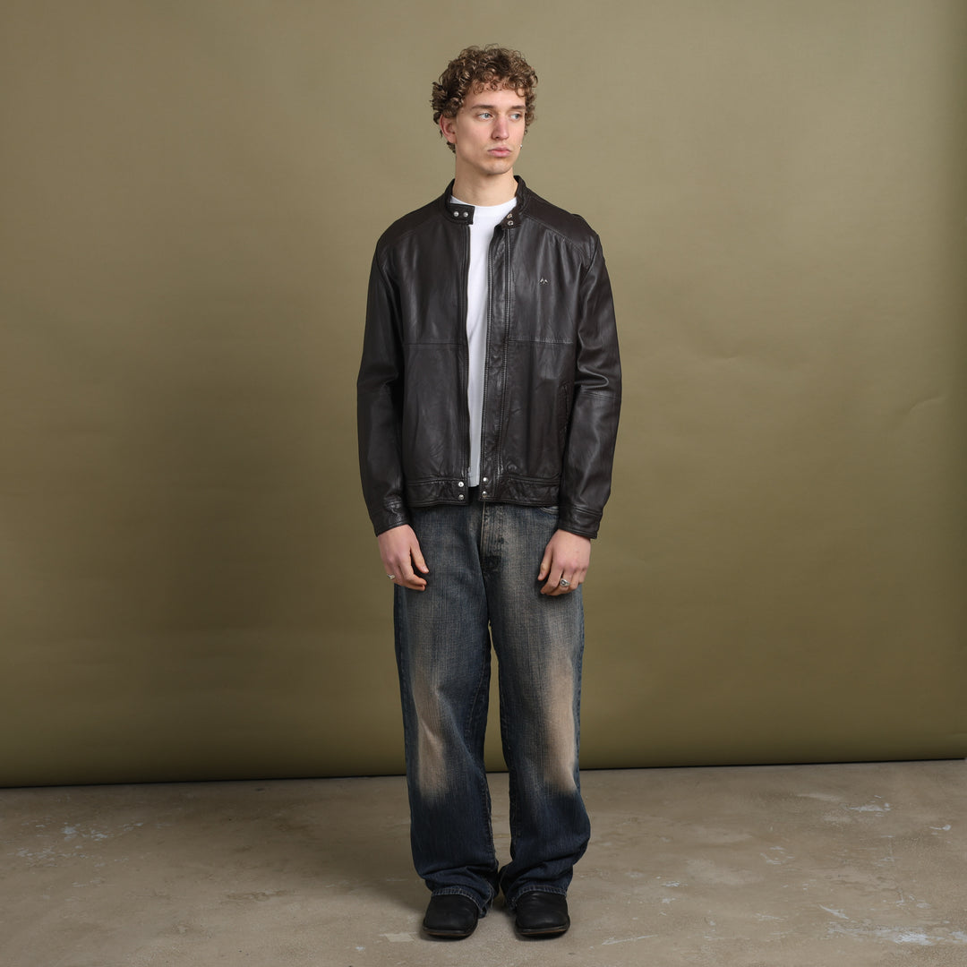 Thomas Burberry Leather Biker Jacket Brown Men's L