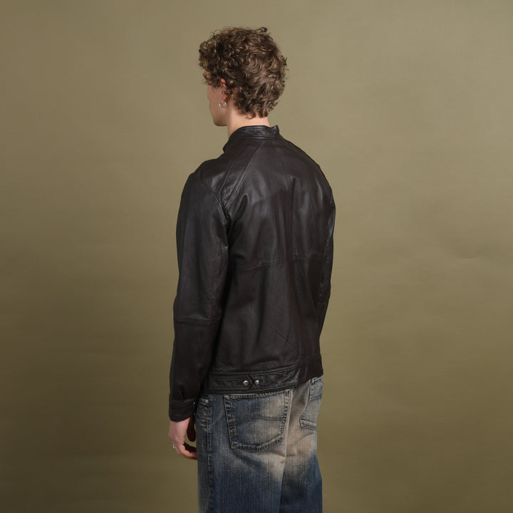 Thomas Burberry Leather Biker Jacket Brown Men's L