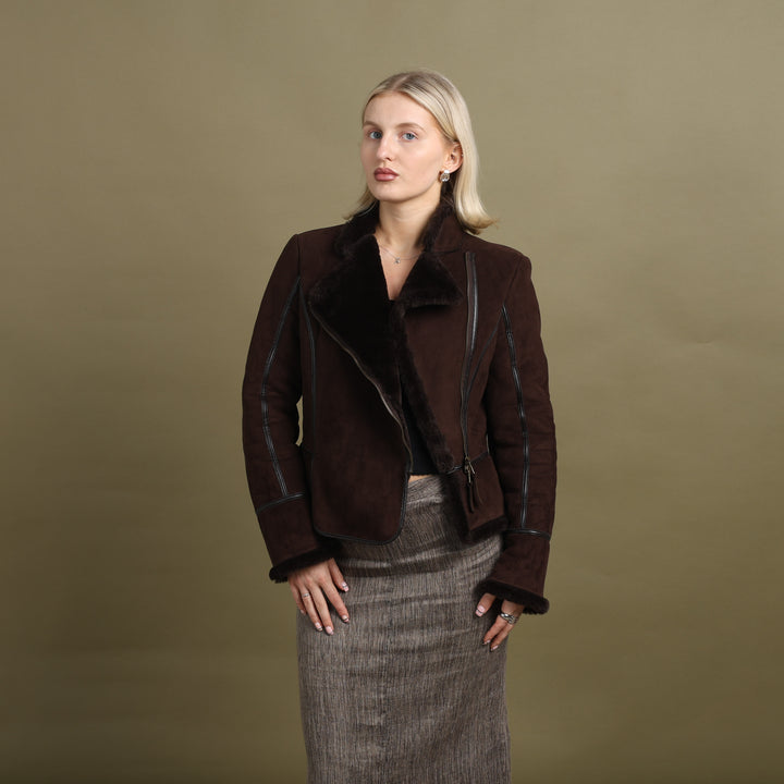 United Colors of Benetton Faux Leather Jacket Brown Women's UK 10